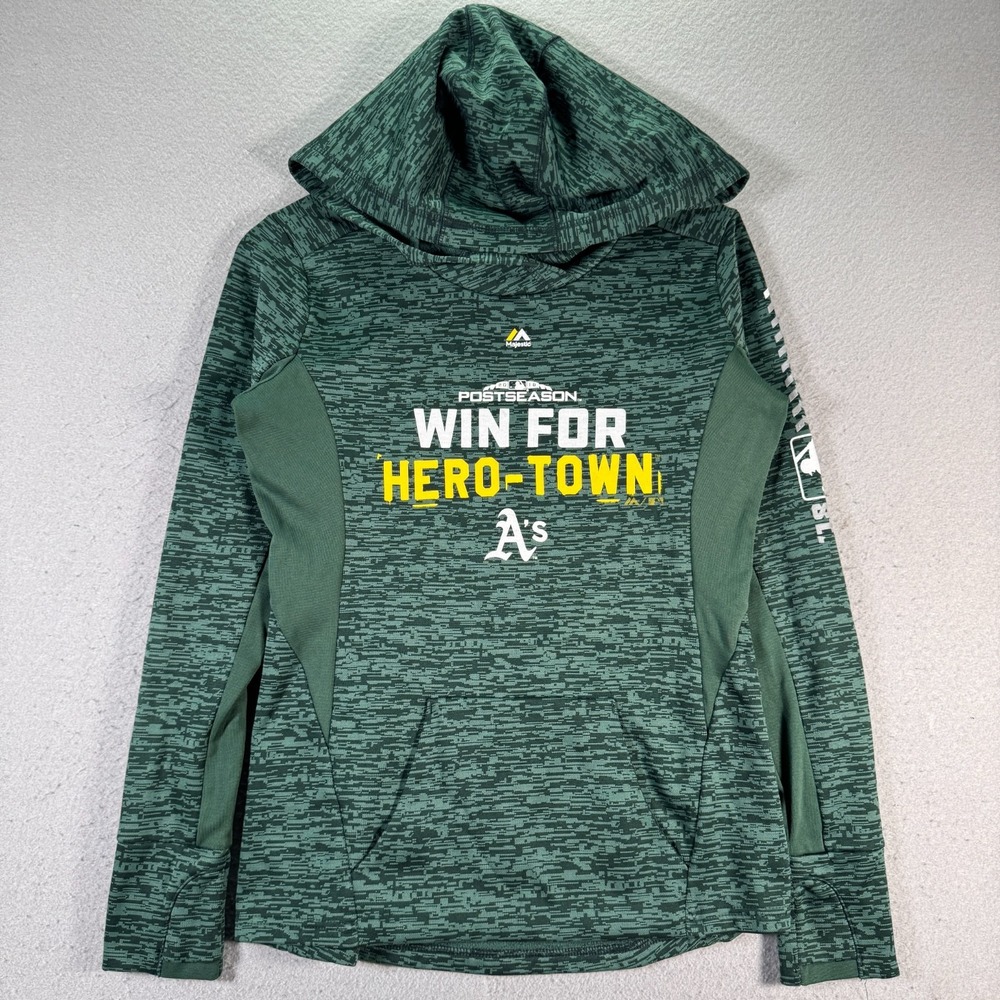 Oakland Athletics Win For Hero Town Hoodie Sweatshirt Womens Small Green MLBโ
